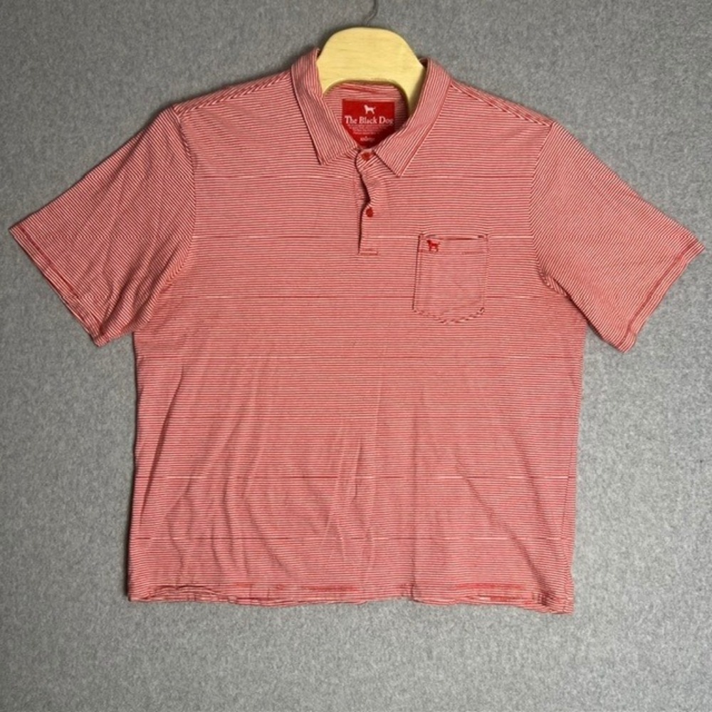 The Black Dog Men's Red & White Striped Short Sleeve Polo Shirt‎ Size XXL